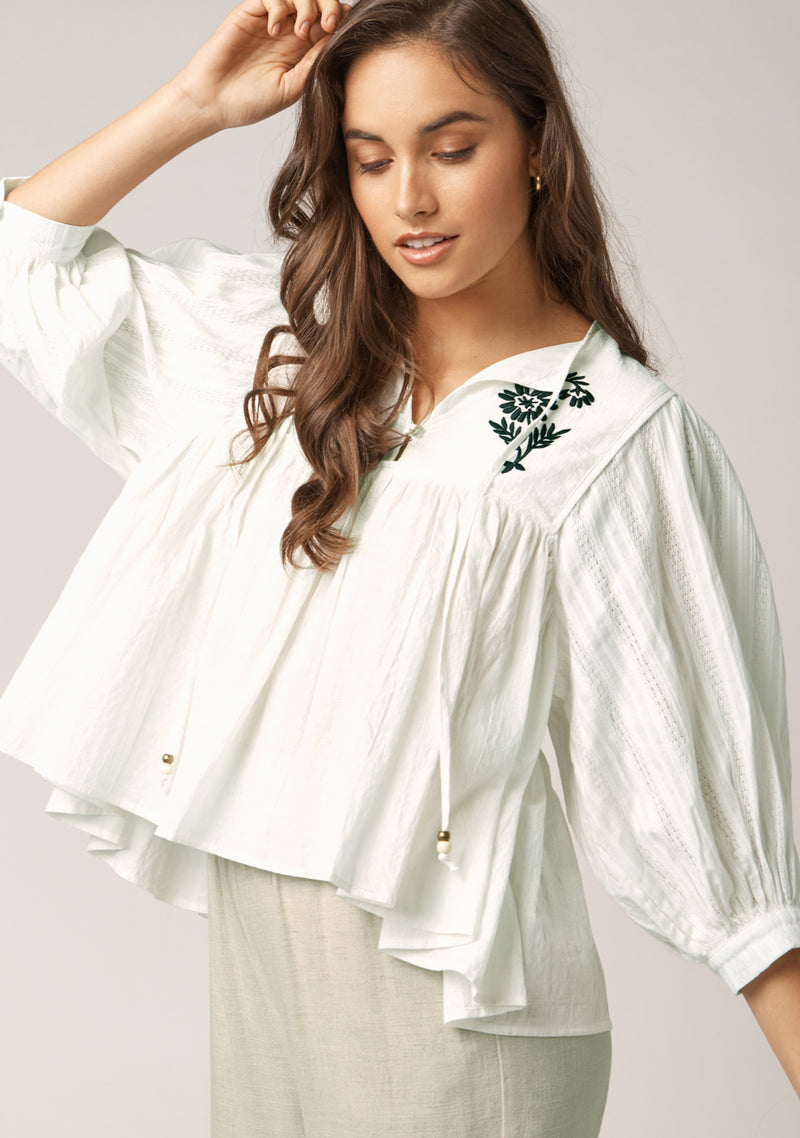 Coco Embroidered Blouse Top - White