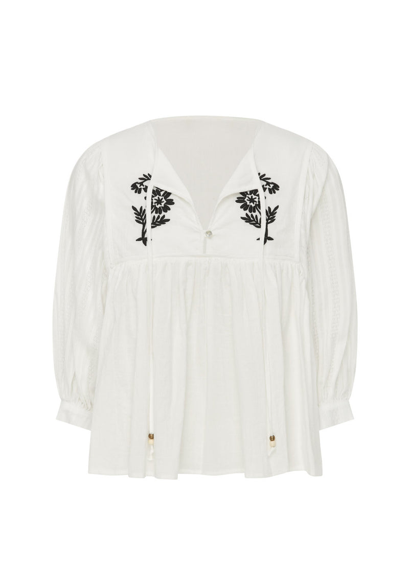 Coco Embroidered Blouse Top - White