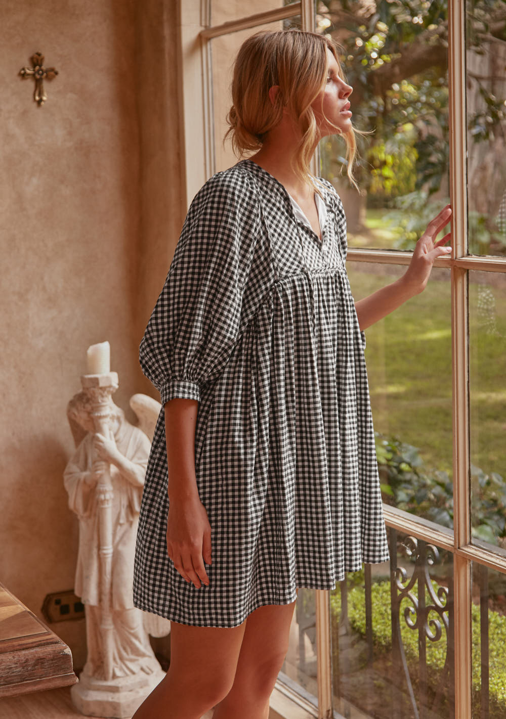 DAZIE BABYDOLL BOHO MINI DRESS - BLACK | Byiris
