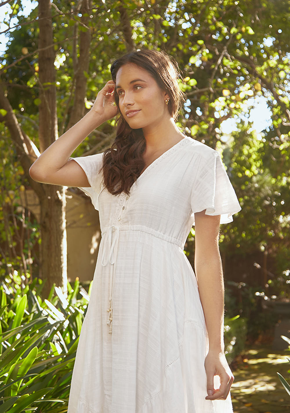 ELLA HIGH-LOW HEM BOHO MAXI DRESS - WHITE ELLA HIGH-LOW HEM BOHO MAXI DRESS - WHITE